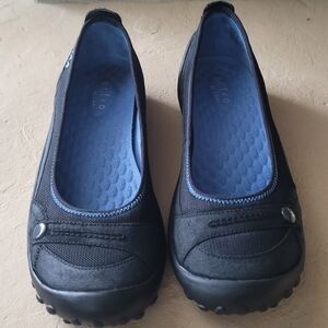 Size 9 M Clarks Privo Ballet Flat Slip On Black Gray Women Loafers